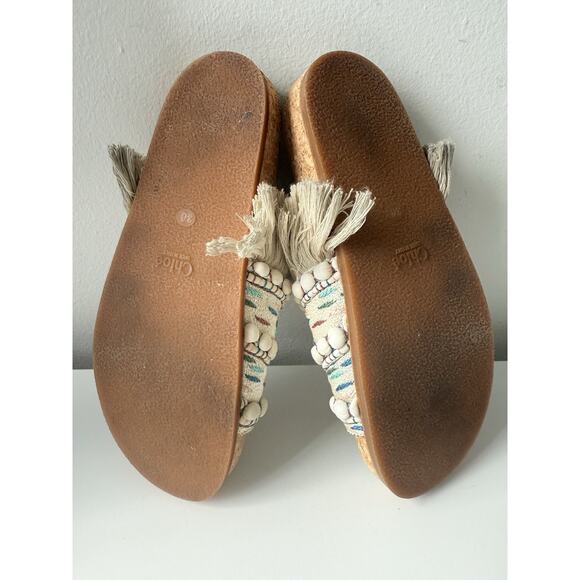 Chloé Nolan Tapestry Fringe Slides Sandals Size 36 Beige Boho Raffia Beaded Trim - Picture 14 of 14